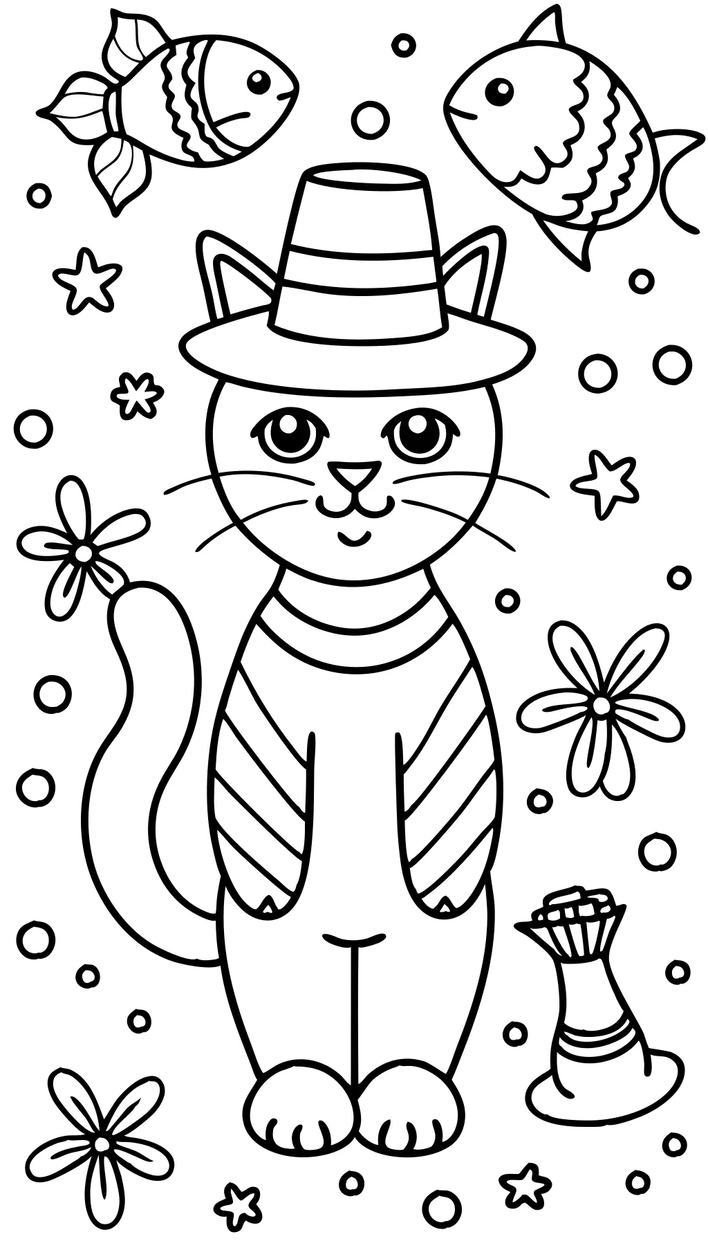 chat dans un chapeau coloriage